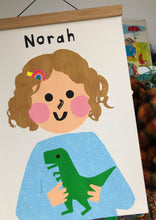 Load image into Gallery viewer, Dino Girl Portrait Print- click to customise!