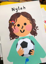 Load image into Gallery viewer, Footie Girl Portrait Print- click to customise!