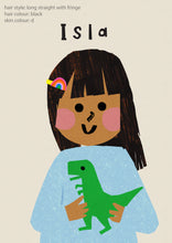 Load image into Gallery viewer, Dino Girl Portrait Print- click to customise!