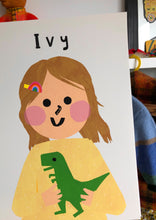 Load image into Gallery viewer, Dino Girl Portrait Print- click to customise!