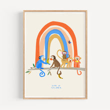 Load image into Gallery viewer, 'Life is Golden' Monkeys with Rainbow Art Print