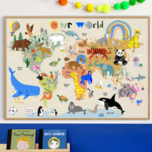 Load image into Gallery viewer, World Map Print of creatures GREAT & small