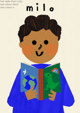 Load image into Gallery viewer, Book Boy Portrait Print- click to customise!