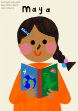 Load image into Gallery viewer, Book Girl Portrait Print- click to customise!