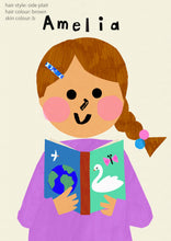 Load image into Gallery viewer, Book Girl Portrait Print- click to customise!