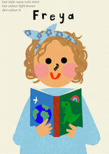 Load image into Gallery viewer, Book Girl Portrait Print- click to customise!