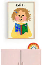 Load image into Gallery viewer, Book Girl Portrait Print- click to customise!