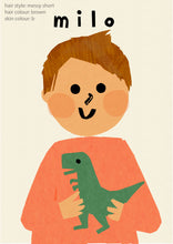 Load image into Gallery viewer, Dino Boy Portrait Print- click to customise!