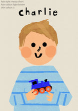 Load image into Gallery viewer, Toy Train Boy Portrait Print- click to customise!