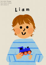Load image into Gallery viewer, Toy Train Boy Portrait Print- click to customise!