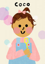 Load image into Gallery viewer, Bubbles Girl Portrait Print- click to customise!