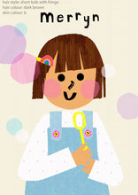 Load image into Gallery viewer, Bubbles Girl Portrait Print- click to customise!