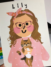 Load image into Gallery viewer, Cat Girl Portrait Print- click to customise!