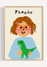 Load image into Gallery viewer, Dino Girl Portrait Print- click to customise!