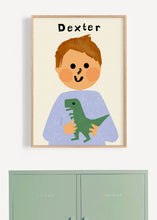 Load image into Gallery viewer, Dino Boy Portrait Print- click to customise!