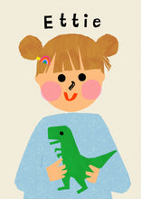 Load image into Gallery viewer, Dino Girl Portrait Print- click to customise!