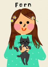 Load image into Gallery viewer, Cat Girl Portrait Print- click to customise!