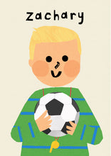 Load image into Gallery viewer, Football Boy Portrait Print- click to customise!