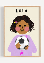 Load image into Gallery viewer, Footie Girl Portrait Print- click to customise!