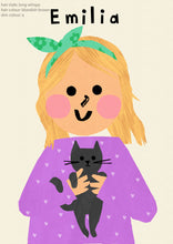 Load image into Gallery viewer, Cat Girl Portrait Print- click to customise!
