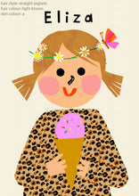 Load image into Gallery viewer, Ice cream Girl with Daisy's Portrait Print- click to customise!