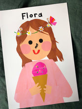 Load image into Gallery viewer, Ice cream Girl with Daisy's Portrait Print- click to customise!