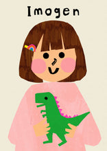Load image into Gallery viewer, Dino Girl Portrait Print- click to customise!