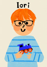 Load image into Gallery viewer, Toy Train Boy Portrait Print- click to customise!