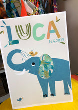 Load image into Gallery viewer, Elephant Personalised Name Print-Mint