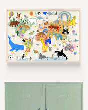 Load image into Gallery viewer, World Map Print of creatures GREAT & small