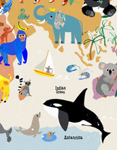 Load image into Gallery viewer, Personalised World Map Print of creatures GREAT & small
