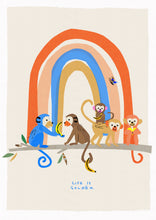 Load image into Gallery viewer, 'Life is Golden' Monkeys with Rainbow Art Print