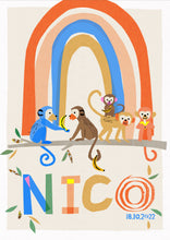 Load image into Gallery viewer, Rainbow with Monkeys Personalised Name Print