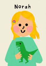 Load image into Gallery viewer, Dino Girl Portrait Print- click to customise!