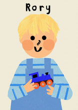 Load image into Gallery viewer, Toy Train Boy Portrait Print- click to customise!