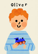 Load image into Gallery viewer, Toy Train Boy Portrait Print- click to customise!