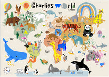 Load image into Gallery viewer, Personalised World Map Print of creatures GREAT & small