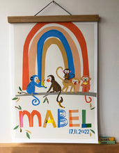 Load image into Gallery viewer, Rainbow with Monkeys Personalised Name Print