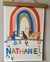 Load image into Gallery viewer, Rainbow with Monkeys Personalised Name Print