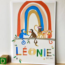 Load image into Gallery viewer, Rainbow with Monkeys Personalised Name Print