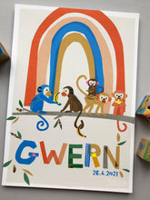Load image into Gallery viewer, Rainbow with Monkeys Personalised Name Print
