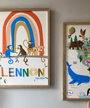 Load image into Gallery viewer, Rainbow with Monkeys Personalised Name Print