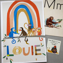 Load image into Gallery viewer, Rainbow with Monkeys Personalised Name Print