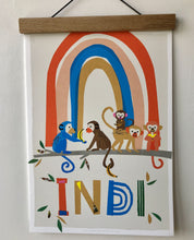 Load image into Gallery viewer, Rainbow with Monkeys Personalised Name Print