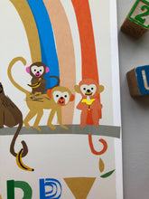 Load image into Gallery viewer, Rainbow with Monkeys Personalised Name Print