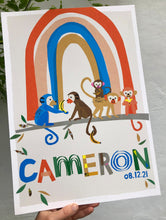 Load image into Gallery viewer, Rainbow with Monkeys Personalised Name Print