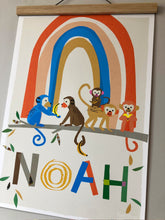 Load image into Gallery viewer, Rainbow with Monkeys Personalised Name Print