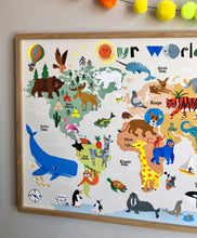 Load image into Gallery viewer, World Map Print of creatures GREAT & small