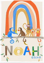 Load image into Gallery viewer, Rainbow with Monkeys Personalised Name Print