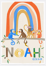 Load image into Gallery viewer, Rainbow with Monkeys Personalised Name Print